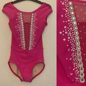 BP design Custom solo custom rhinestone hot pink Dance Costume Leotard adult XS